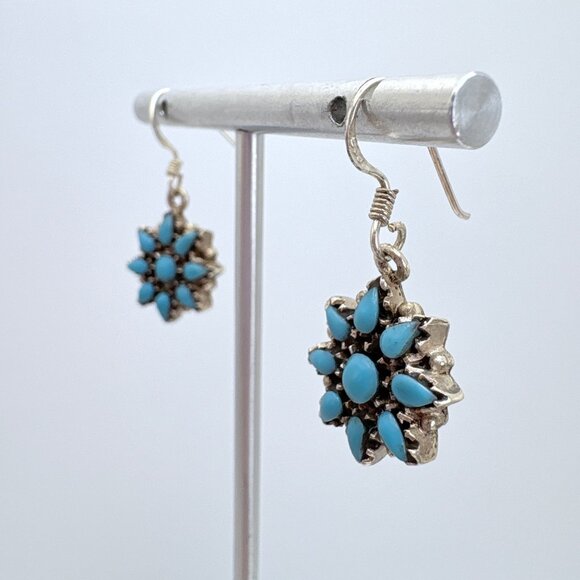 VTG Sterling Silver 925 Native American Turquoise Dangle Earrings Size 1" Length - Picture 3 of 10